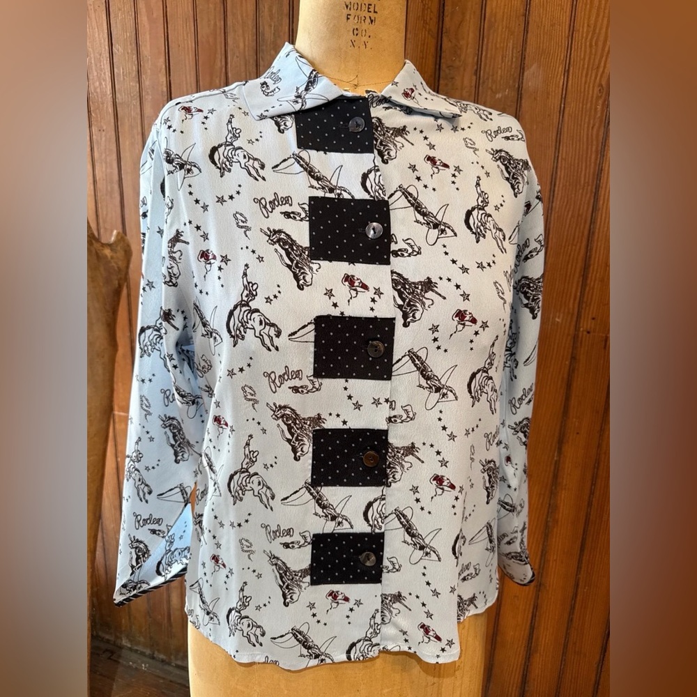 Marla Duran Western Rodeo Print Button-Up Shirt Size L
